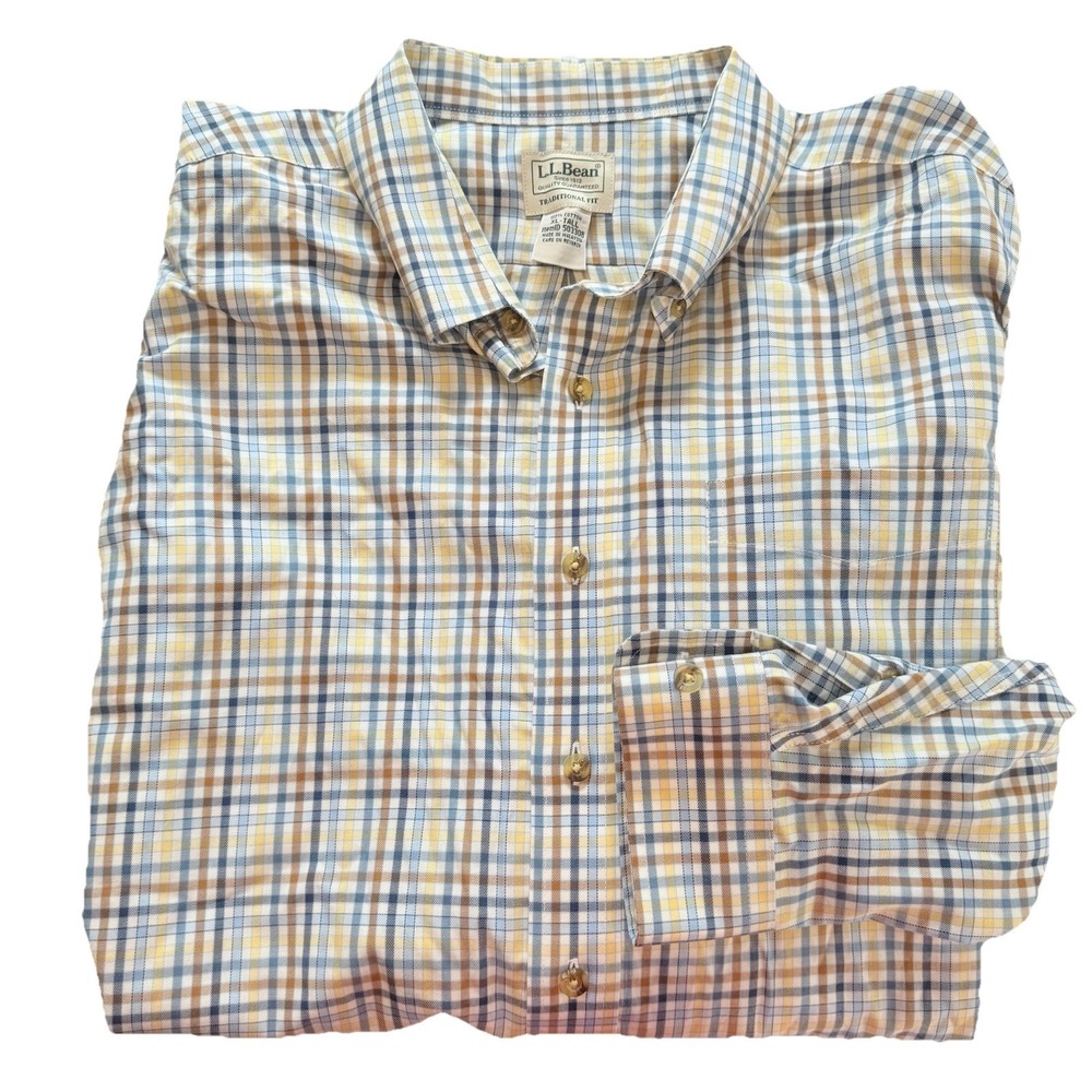 LL Bean Colorful Check Wrinkle Free Twill Sport Shirt Traditional Fit XL TALL